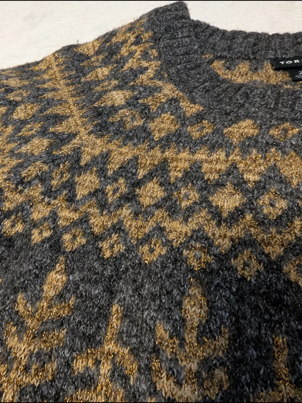 Torrid Gray Fair Isle Crewneck Sweater with Copper Pattern - Picture 2 of 4